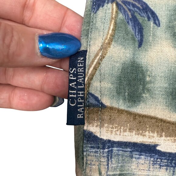 EUC Men's CHAPS RALPH LAUREN Hawaiian Palm Button Down Shirt Linen | Size L - Picture 3 of 7